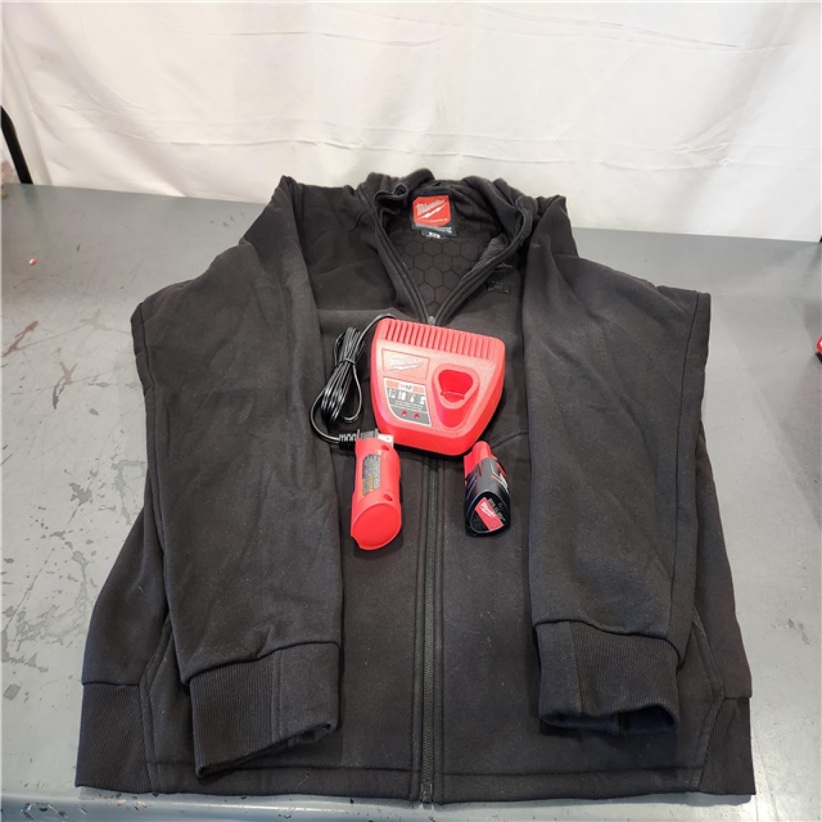 AS-IS- Milwaukee Men's 2X-Large 12-Volt Lithium-Ion Cordless Black Heated Jacket Hoodie Kit