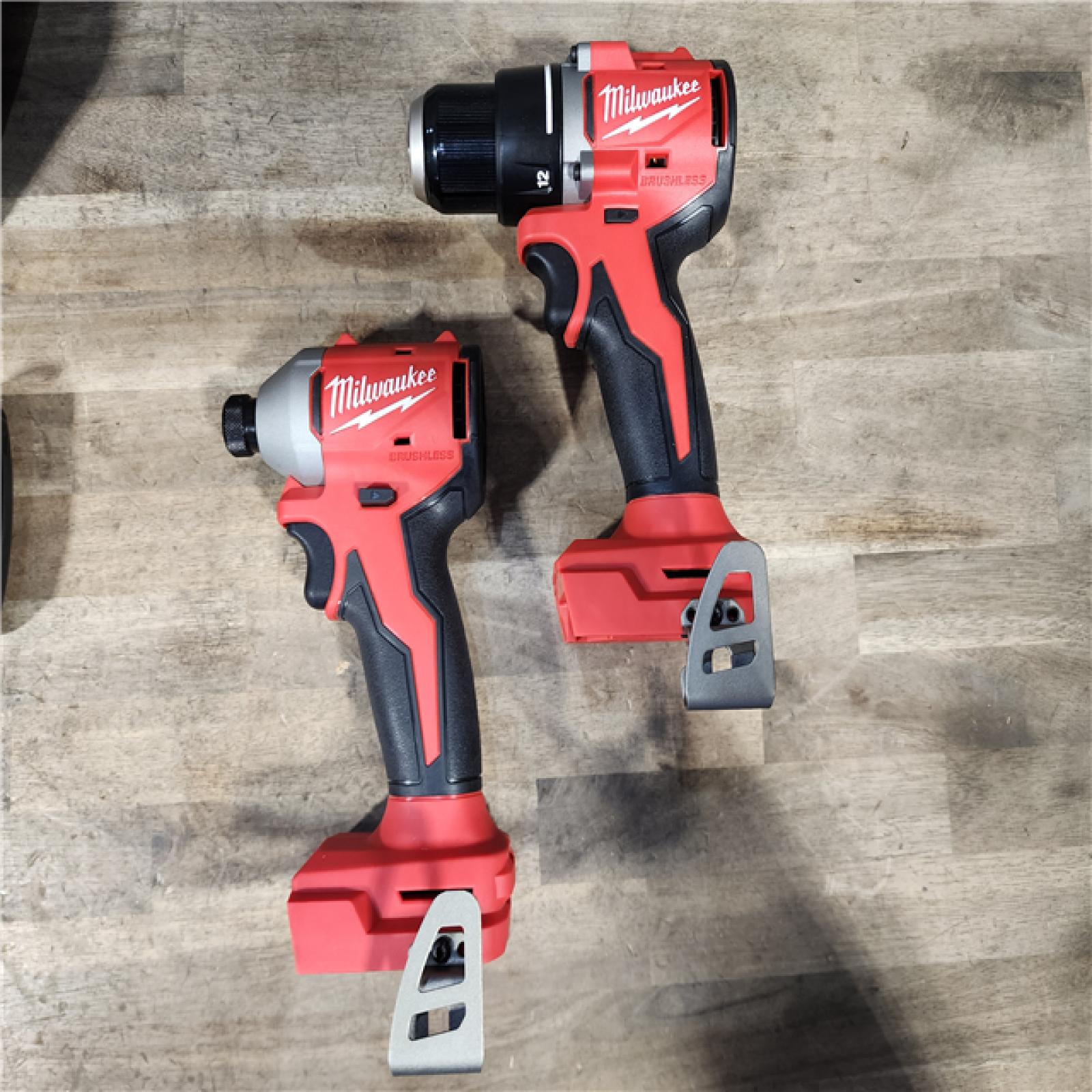 HOUSTON LOCATION - AS-IS Milwaukee M18 18V Lithium-Ion Brushless Cordless Compact Drill/Impact Combo Kit (2-Tool) W/(2) 2.0 Ah Batteries  Charger & Bag