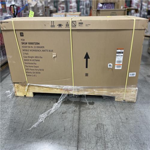 DALLAS LOCATION -Husky Tool Storage Heavy Duty 84 in. W x 24 in. D Matte Blue Mobile Workbench Cabinet