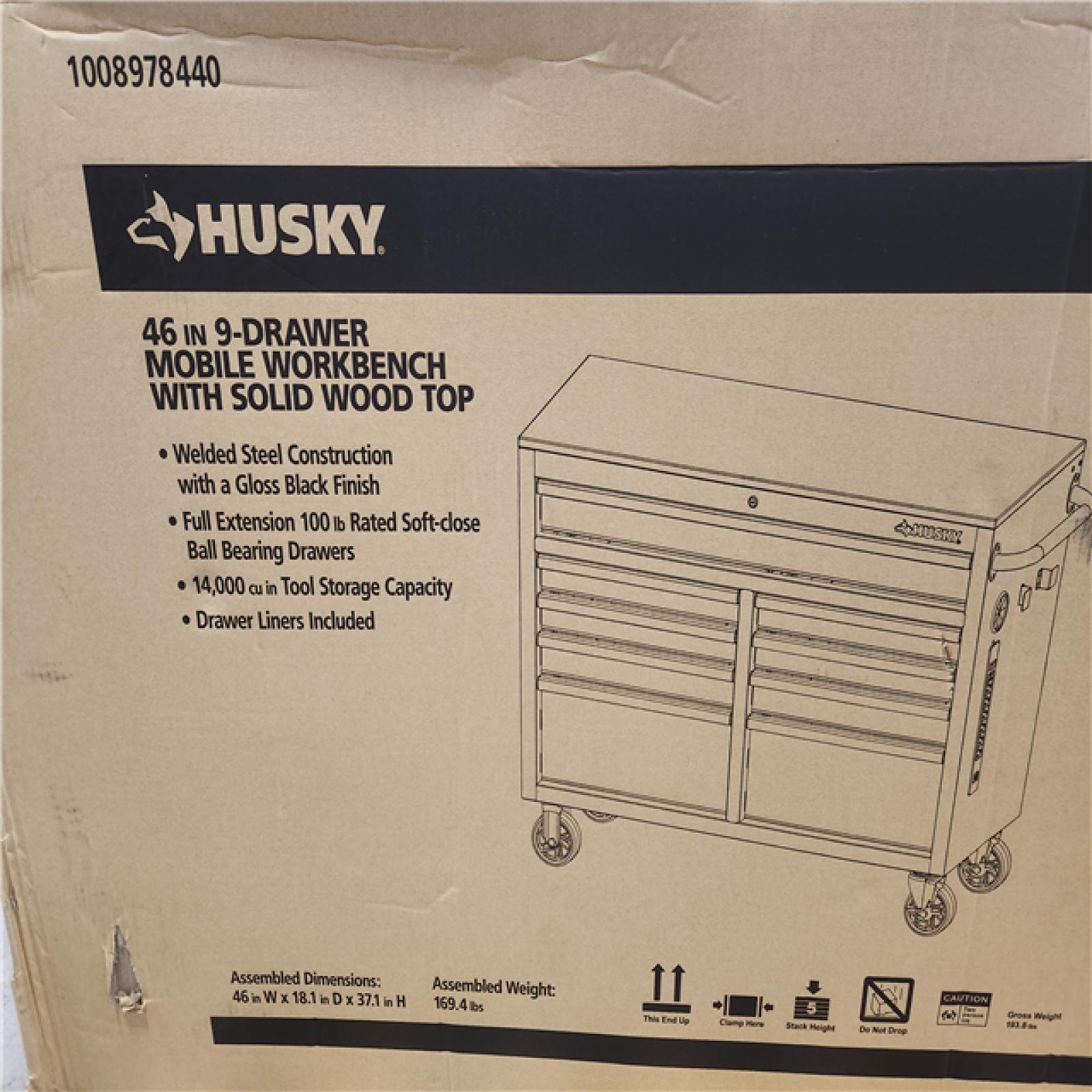 Phoenix NEW Husky Tool Storage 46 in. W x 18 in. D 9-Drawer Mobile Workbench Cabinet in Gloss Black