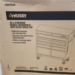 Phoenix NEW Husky Tool Storage 46 in. W x 18 in. D 9-Drawer Mobile Workbench Cabinet in Gloss Black