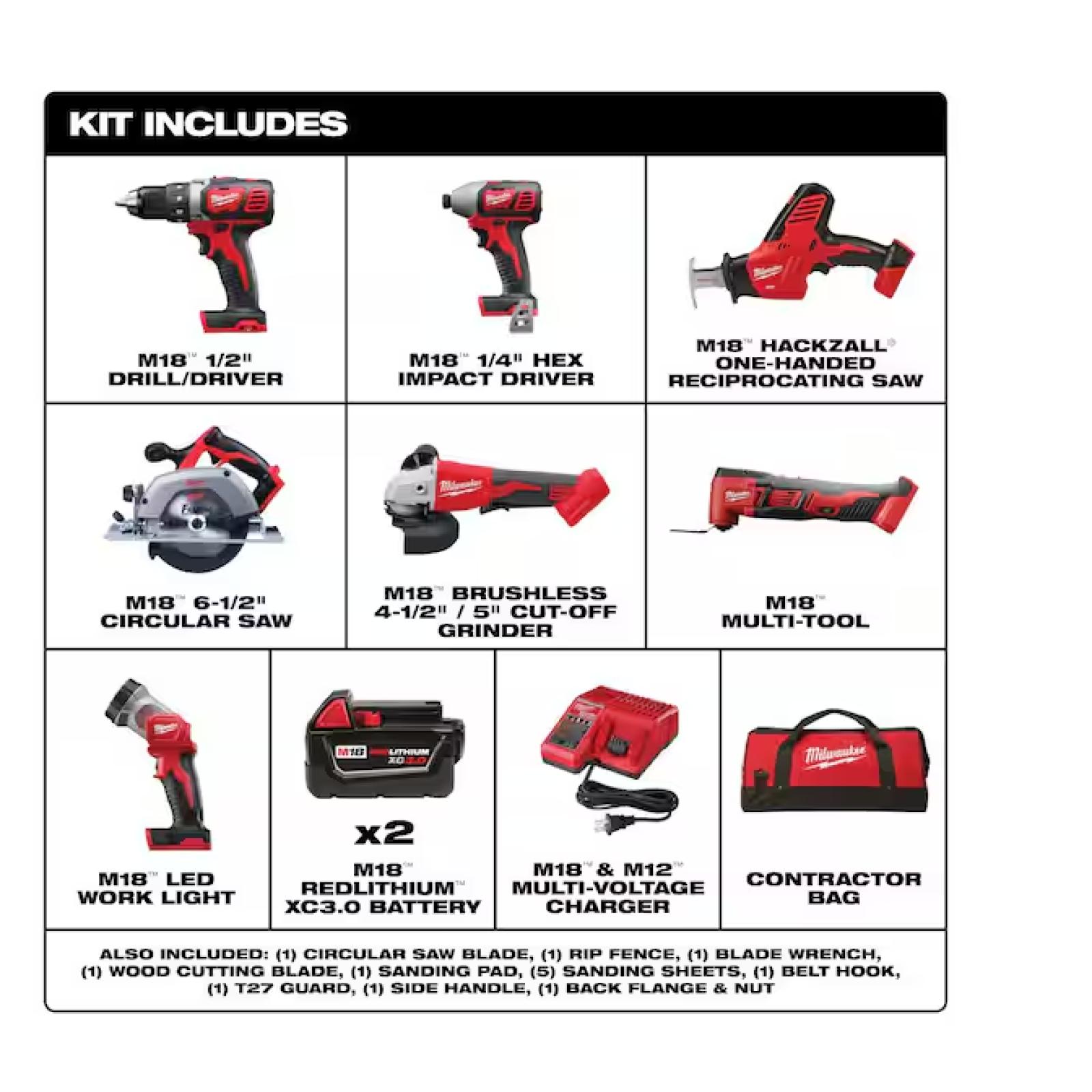NEW! - Milwaukee M18 18-Volt Lithium-Ion Cordless Combo Kit 7-Tool with 2-Batteries  Charger and Tool Bag