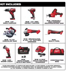 NEW! - Milwaukee M18 18-Volt Lithium-Ion Cordless Combo Kit 7-Tool with 2-Batteries  Charger and Tool Bag