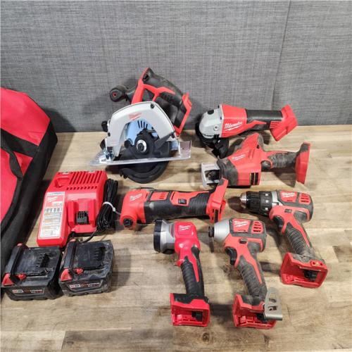 HOUSTON LOCATION - AS-IS MILWAUKEE 7 TOOL COMBO KIT W/ (2) BATTERY & CHARGER