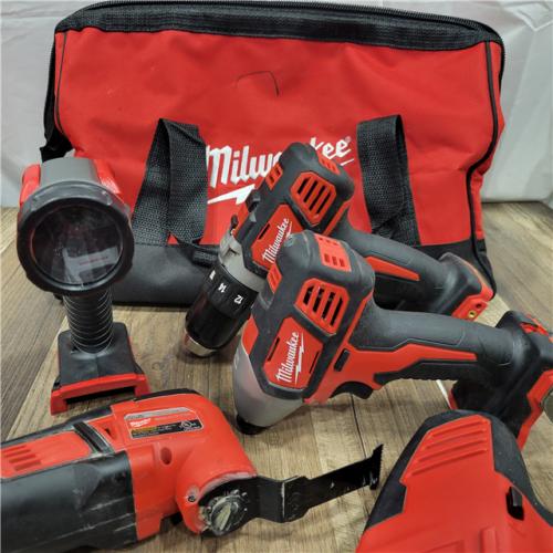 AS-IS Milwaukee M18 18V Lithium-Ion Cordless Combo Kit (5-Tool) with (2) Batteries, Charger and Tool Bag