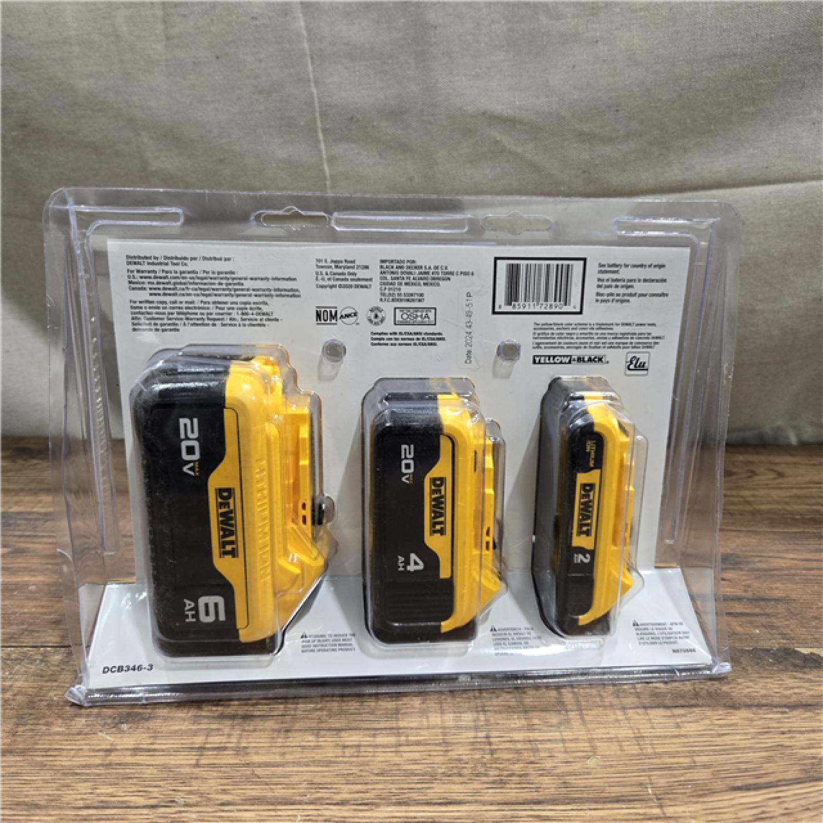 NEW! DEWALT 20V MAX Battery Lithium Ion 3 Pack - DCB346-3