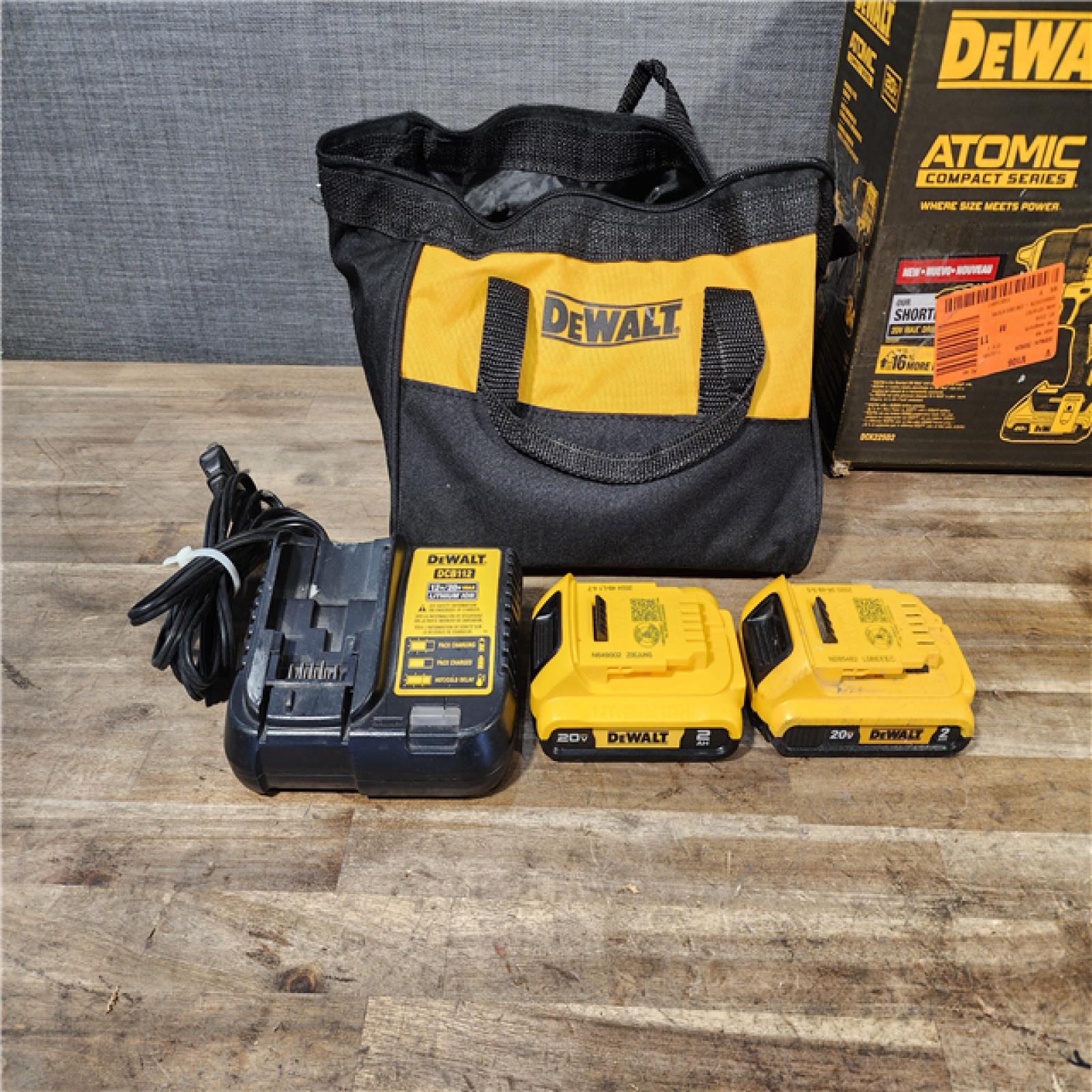 HOUSTON LOCATION - AS-IS Dewalt DCK225D2 20V MAX ATOMIC Brushless Compact Lithium-Ion 1/2 in. Cordless Drill Driver and 1/4 in. Impact Driver Combo Kit with 2 Batteries 2 Ah