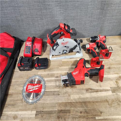 HOUSTON LOCATION - AS-IS Milwaukee M18 18-Volt Lithium-Ion Brushless Cordless Combo Kit (4-Tool) with 2-Batteries, 1-Charger and Tool Bag
