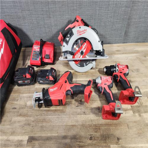 HOUSTON LOCATION - AS-IS Milwaukee M18 18-Volt Lithium-Ion Brushless Cordless Combo Kit (4-Tool) with 2-Batteries, 1-Charger and Tool Bag