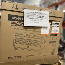 DALLAS LOCATION - Husky 46 in. x 25 in. D 9-Drawer Mobile Workbench with Adjustable Height Wood Top in Gloss Black