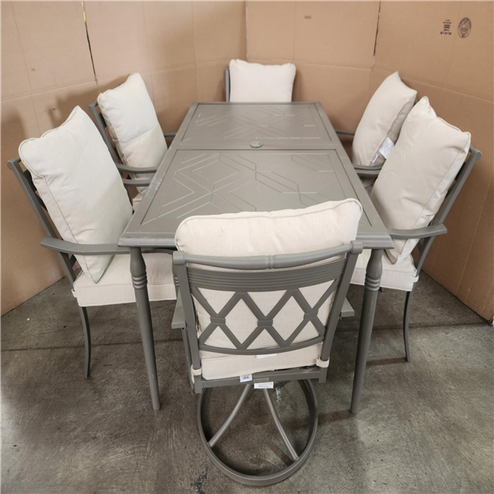 Phoenix LIKE NEW Hampton Bay Preston Pointe Dark Cement Gray 7-Piece Metal Outdoor Dining Set with CushionGuard Putty Cushions