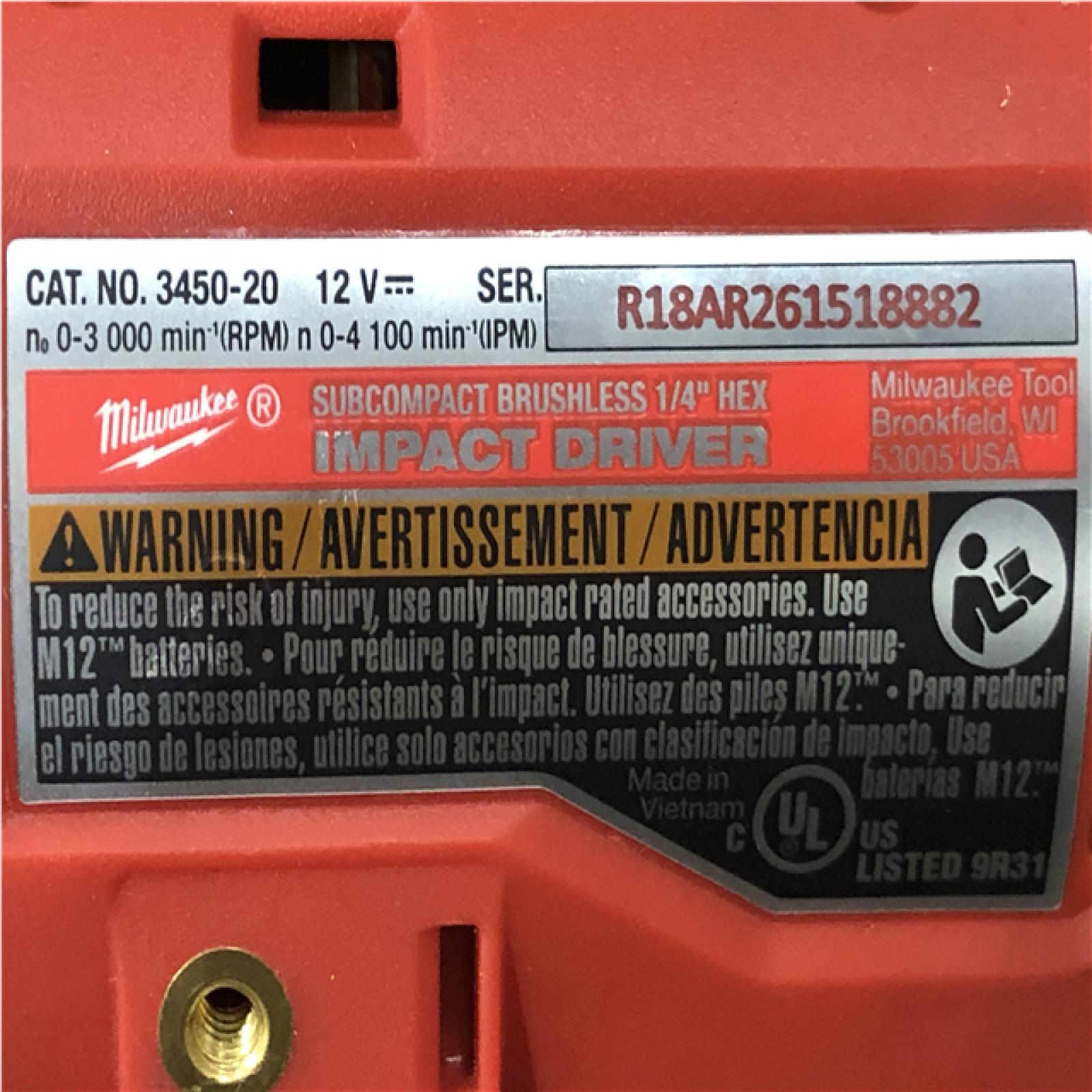 AS-IS Milwaukee 12-Volt Lithium-Ion Compact Brushless Cordless 1/4 in. Impact Driver Kit