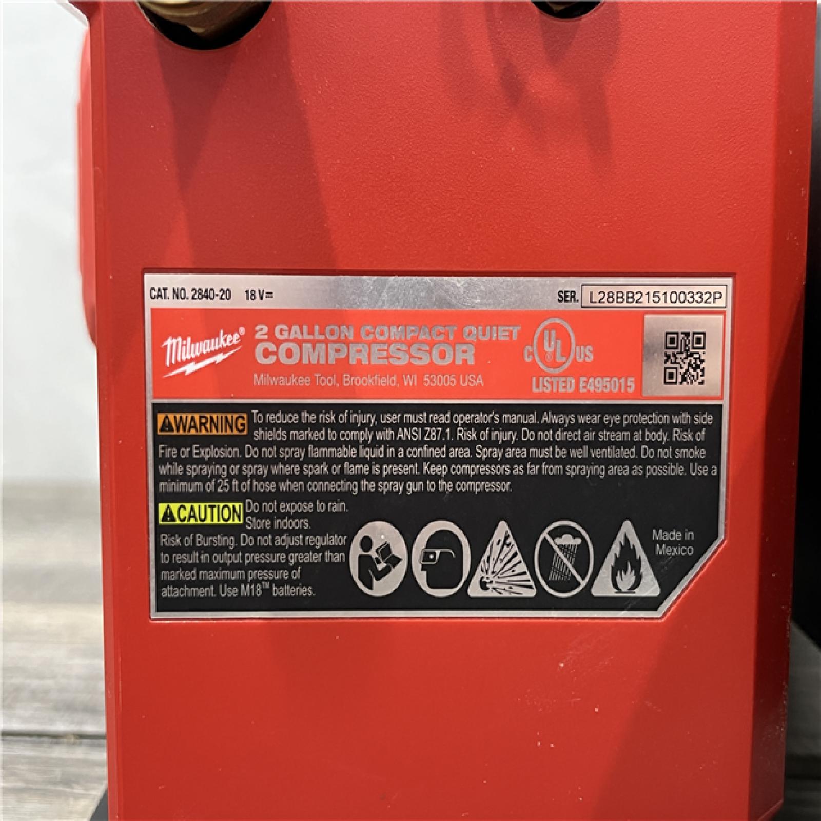 AS-IS Milwaukee FUEL 18-Volt Lithium-Ion Brushless Cordless 2 Gal. Electric Compact Quiet Compressor (Tool-Only)
