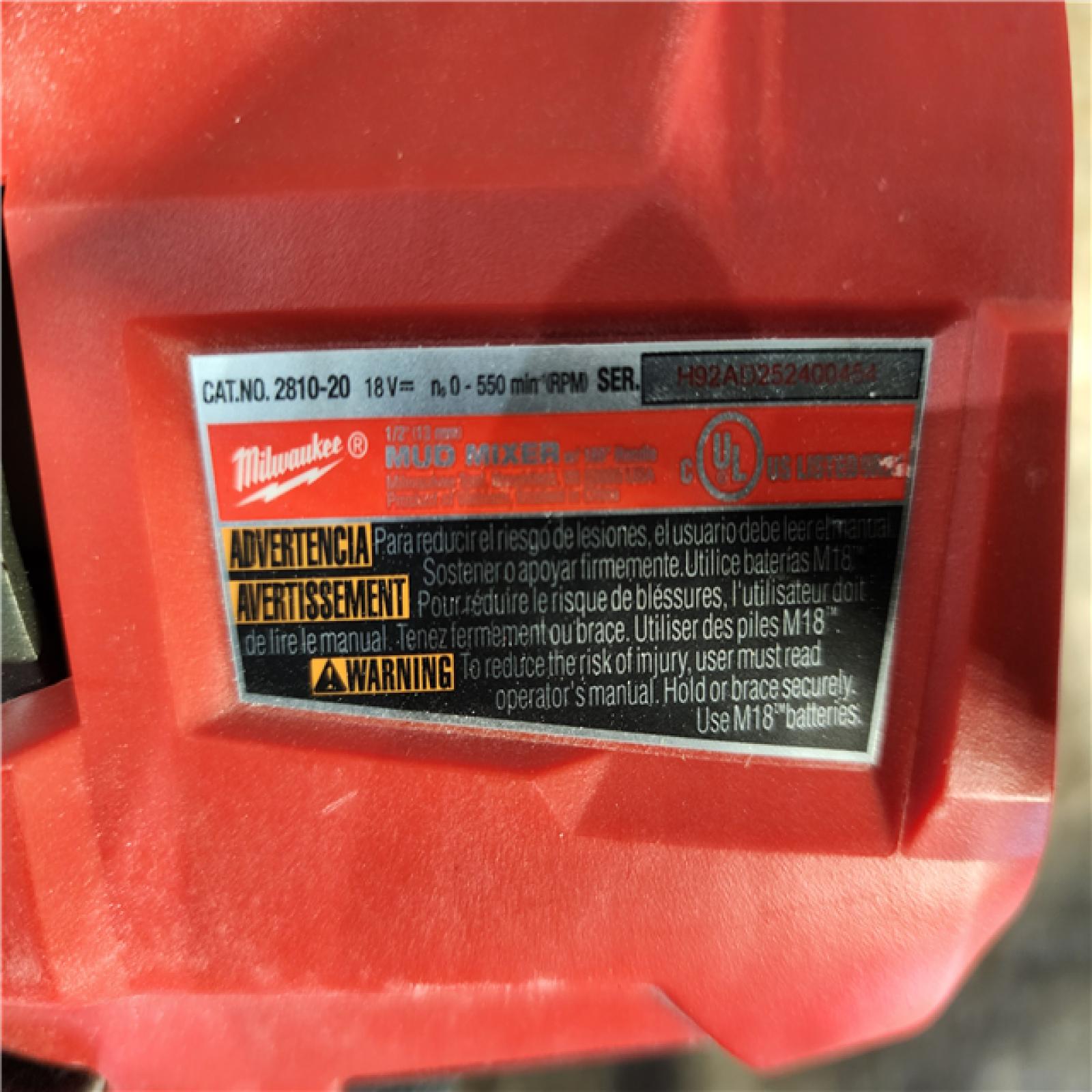 HOUSTON LOCATION - AS-IS Milwaukee M18 FUEL 18-Volt Lithium-Ion Brushless Cordless 1/2 in. Mud Mixer (Tool-Only)