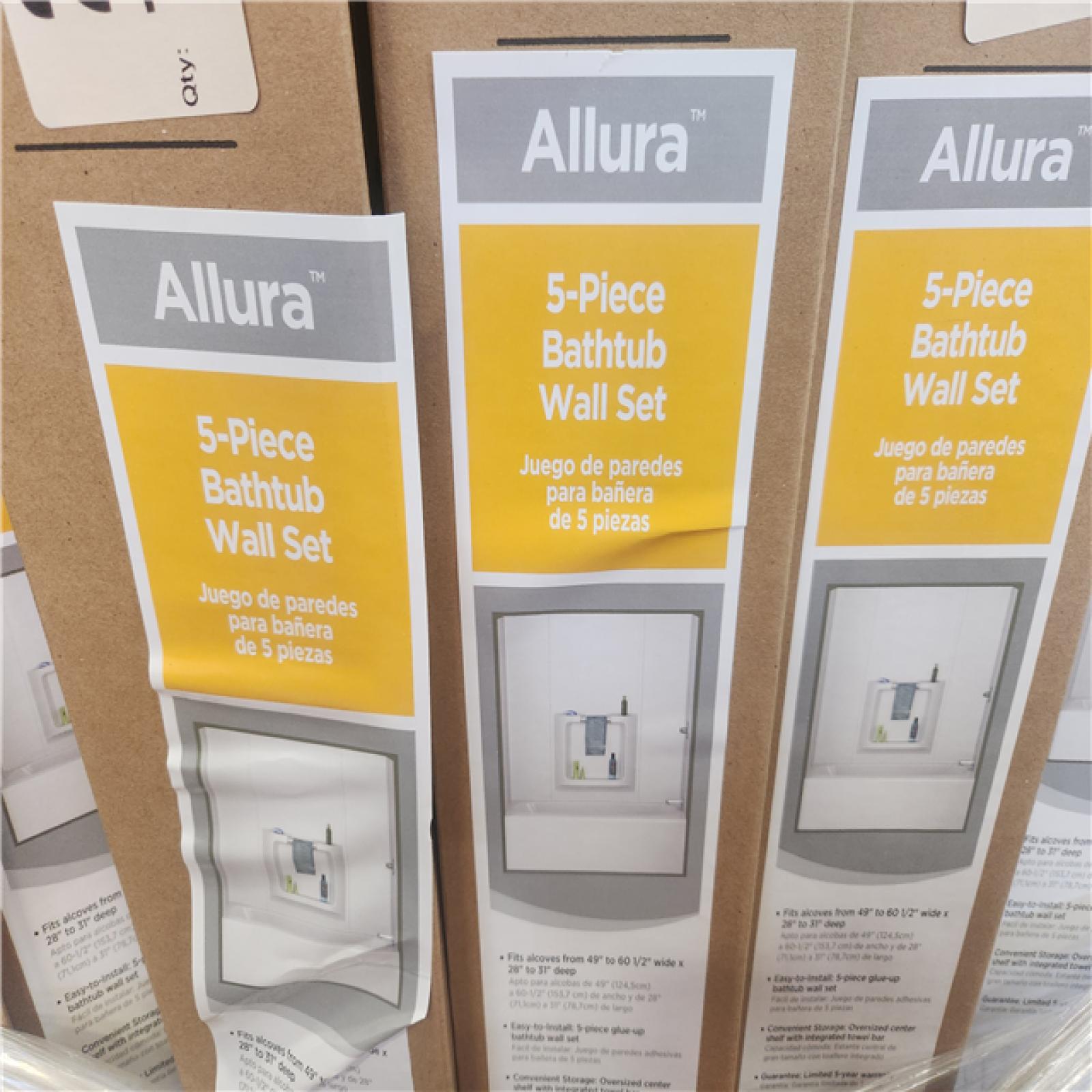 Phoenix Location NEW Delta Allura 60x58 5 Piece Glue Up Tub Surround, High Gloss, White Pallet (22 Cases)