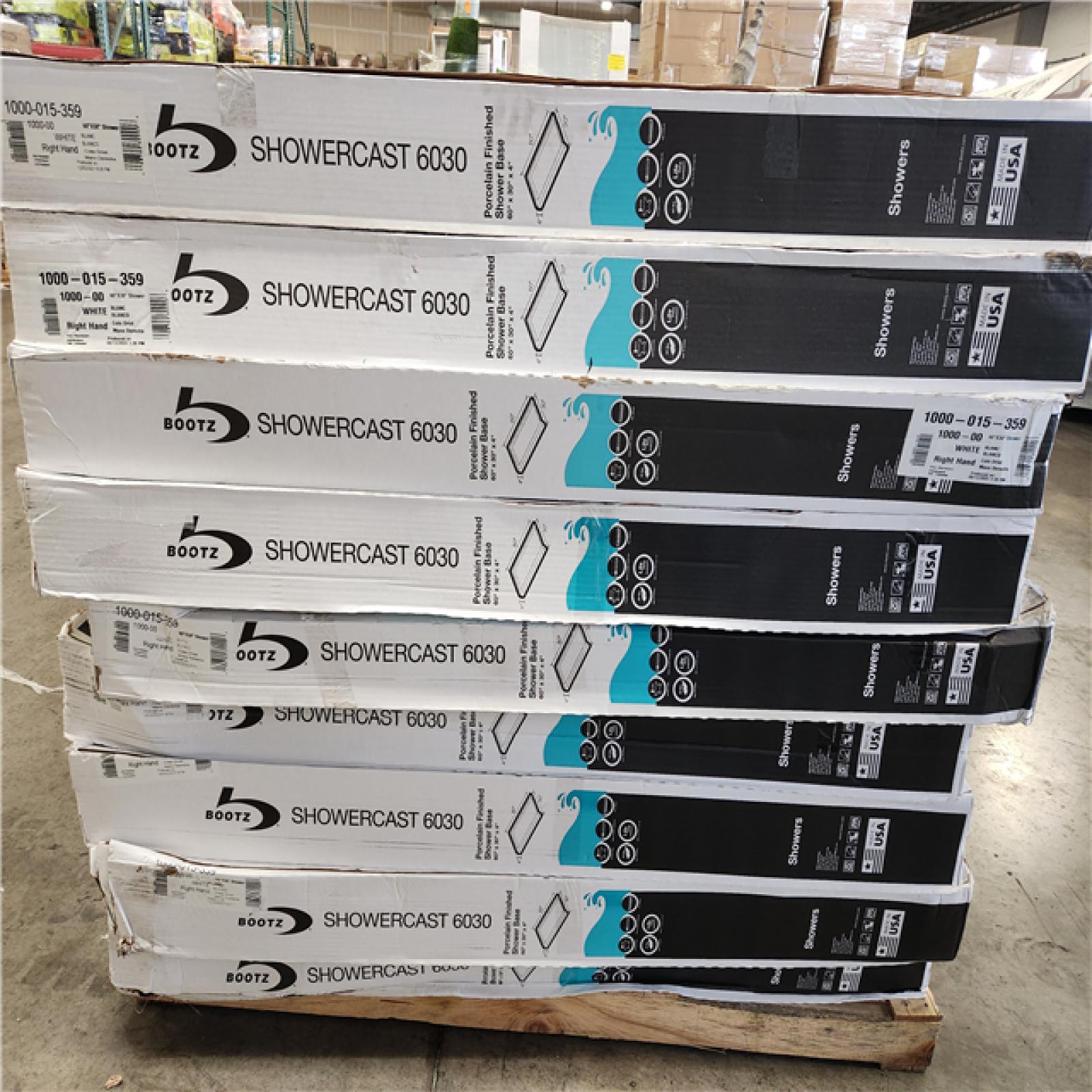 Phoenix Location NEW Bootz Industries Aloha ShowerCast 60 in. L x 30 in. W Alcove Shower Pan Base with Right Drain in White Pallet (9-Total)