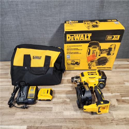 HOUSTON LOCATION - AS-IS (APPEARS LIKE NEW) DEWALT 20V MAX Lithium-Ion 15-Degree Electric Cordless Roofing Nailer Kit