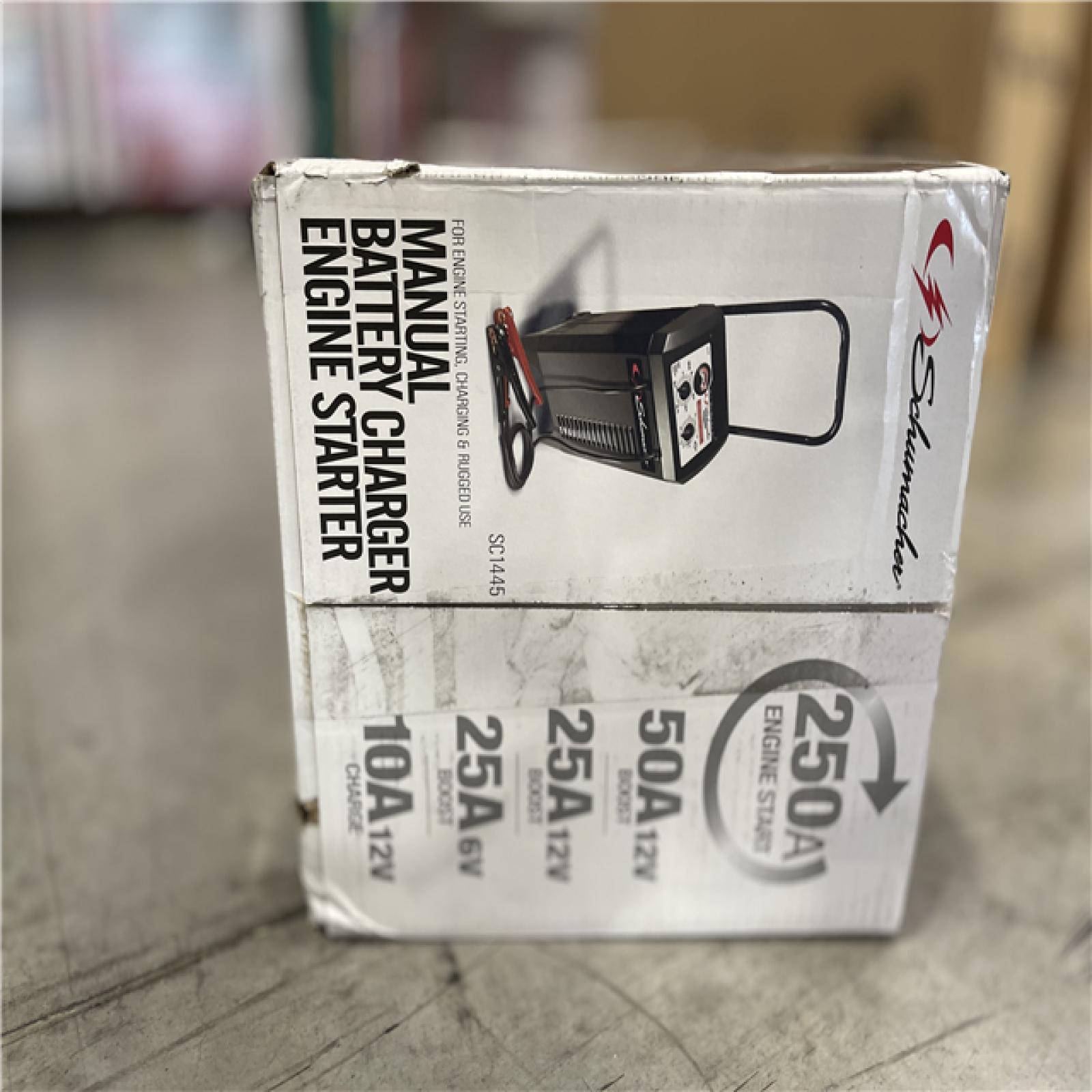 AS-IS - Schumacher Electric Automotive 6 Volt and 12 Volt 250 Amp Manual Wheeled Battery Charger and Jump Starter with a 135-Minute Timer