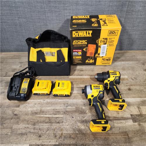 HOUSTON LOCATION - AS-IS Dewalt DCK225D2 20V MAX ATOMIC Brushless Compact Lithium-Ion 1/2 in. Cordless Drill Driver and 1/4 in. Impact Driver Combo Kit with 2 Batteries 2 Ah