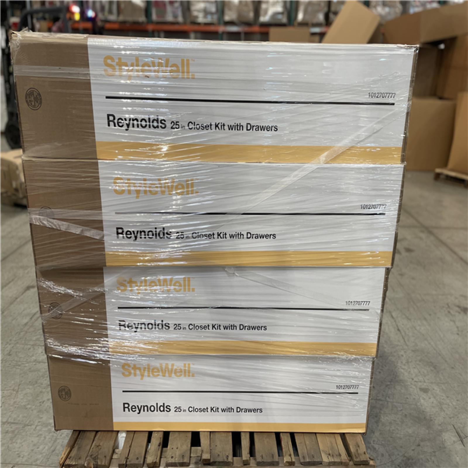 DALLAS LOCATION - Reynolds 25 in. W x 83.25 in. H Brown Laminate Board Traditional Closet System Tower with 3-Drawers PALLET-(8 UNITS)