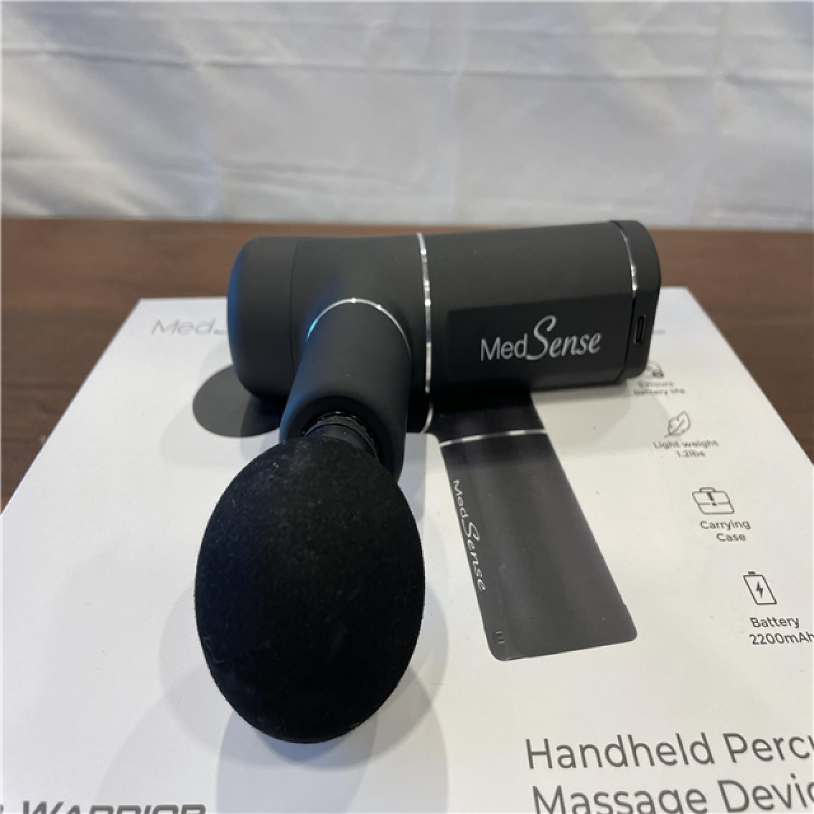 AS-IS Medsense Road Warrior Massage Gun – Deep Tissue Massager with 3 Speed Settings, 4 Attachments, USB-C Fast Charging, App Support, 5-Hour Battery, Aluminum Body, Travel Case