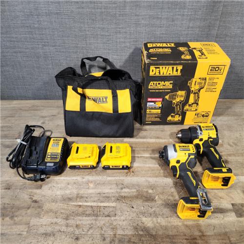 HOUSTON LOCATION - AS-IS Dewalt DCK225D2 20V MAX ATOMIC Brushless Compact Lithium-Ion 1/2 in. Cordless Drill Driver and 1/4 in. Impact Driver Combo Kit with 2 Batteries 2 Ah