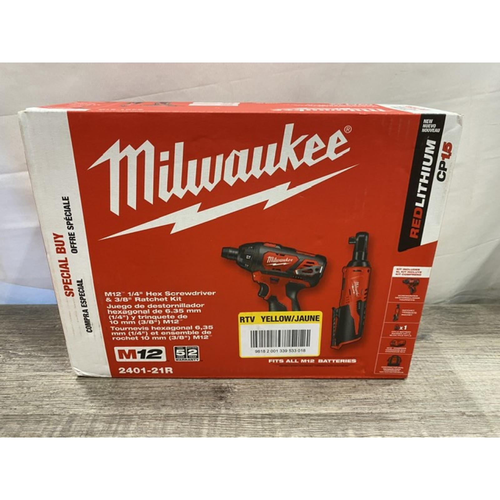 NEW - Milwaukee 12V Lithium-Ion Cordless 3/8 in. Ratchet and Screwdriver (2-Tool) Combo Kit