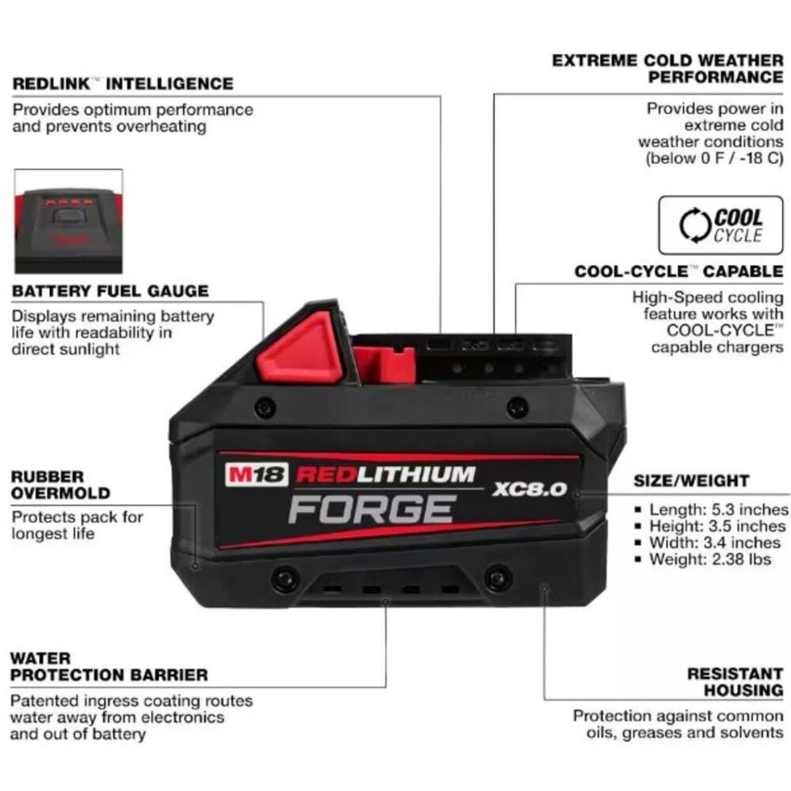NEW- Milwaukee 18V Lithium-Ion REDLITHIUM FORGE 8.0 Ah Battery Pack with 18V Super Charger