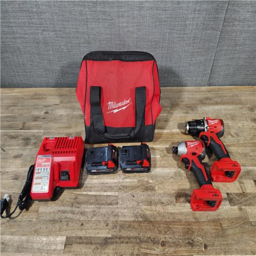 HOUSTON LOCATION - AS-IS Milwaukee M18 18V Lithium-Ion Brushless Cordless Compact Drill/Impact Combo Kit (2-Tool) W/(2) 2.0 Ah Batteries  Charger & Bag
