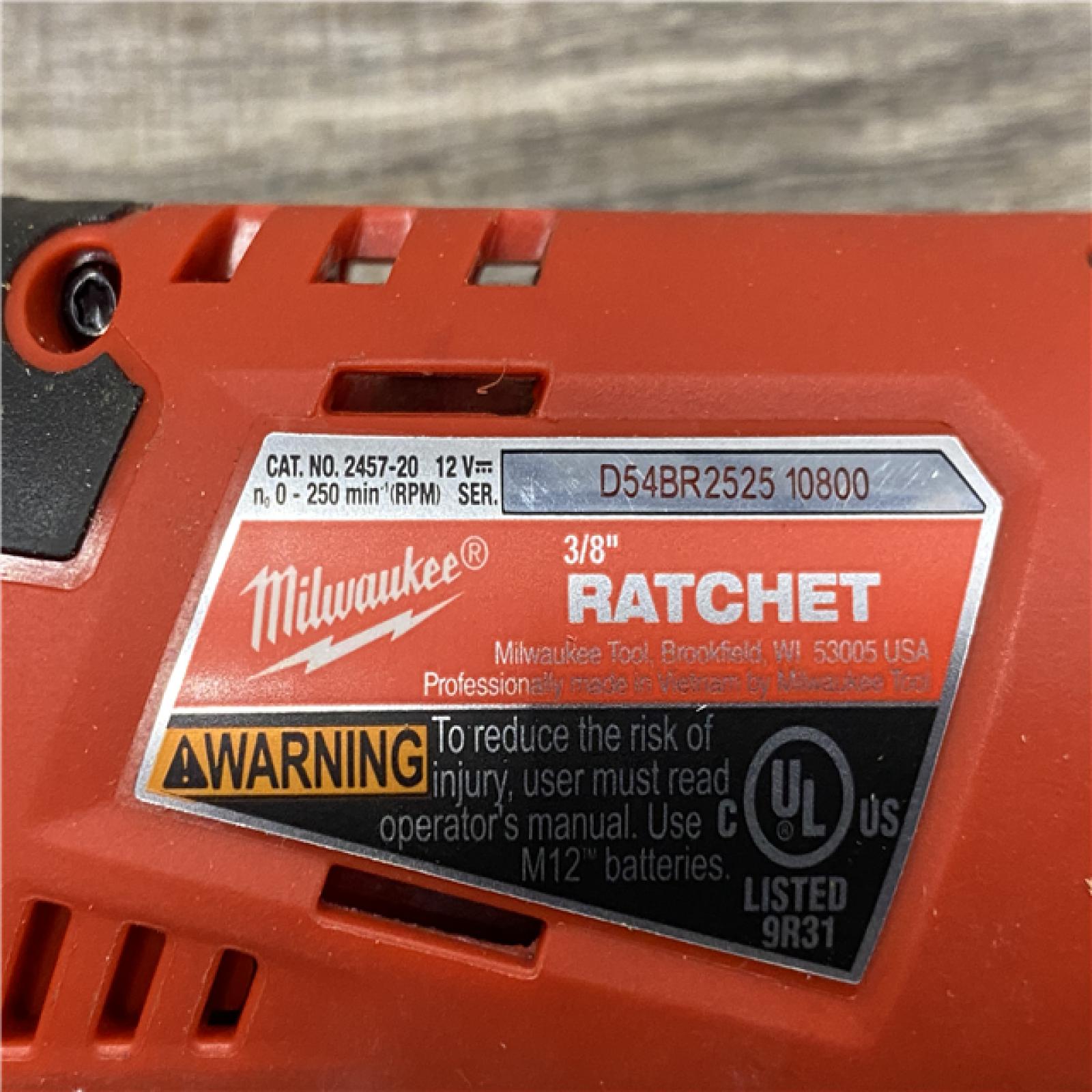 AS-IS Milwaukee 12/18V Lithium-Ion Cordless 3/8 in. Ratchet and 1/2 in. High Torque Impact Wrench with Friction Ring Combo Kit