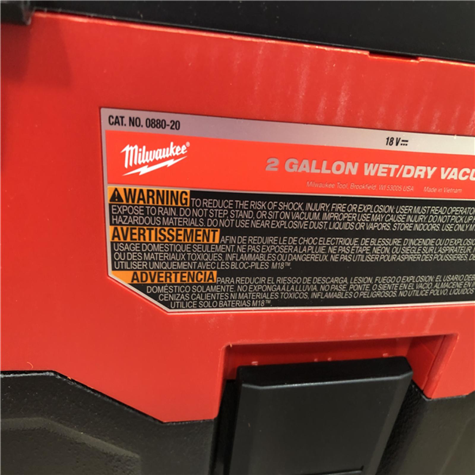 AS-IS Milwaukee 18-Volt 2 Gal. Lithium-Ion Cordless Wet/Dry Vacuum (Vacuum-Only)