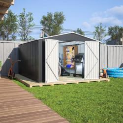 Phoenix NEW VIWAT 10 ft. W x 14 ft. D Outdoor Metal Shed Storage with Updated Frame Structure and Lockable Doors  White (140 Sq. Ft)
