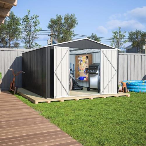 Phoenix NEW VIWAT 10 ft. W x 14 ft. D Outdoor Metal Shed Storage with Updated Frame Structure and Lockable Doors  White (140 Sq. Ft)