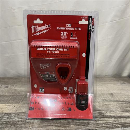 NEW - Milwaukee 12-Volt Lithium-Ion Compact Battery Pack 2.0Ah and Charger Starter Kit