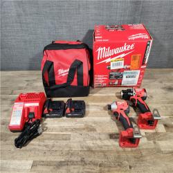HOUSTON LOCATION - AS-IS Milwaukee M18 18V Lithium-Ion Brushless Cordless Compact Drill/Impact Combo Kit (2-Tool) W/(2) 2.0 Ah Batteries  Charger & Bag