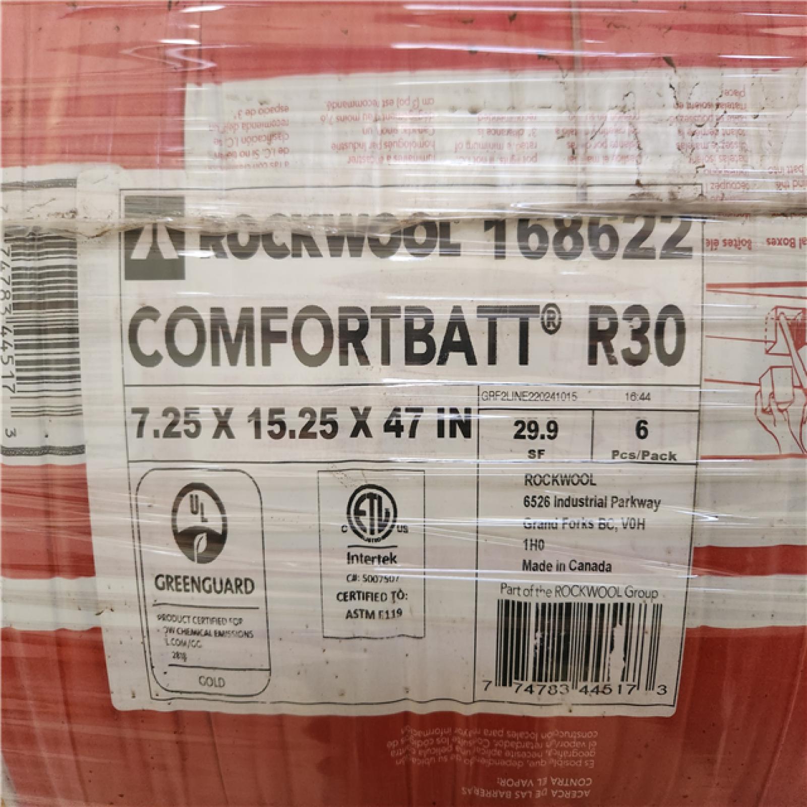 Phoenix Location Rockwool ComfortBatt R30 7-1/4x23x47 Unfaced Batt - Stone Wool Insulation Pallet (358 Sq Ft, 12 Bags)