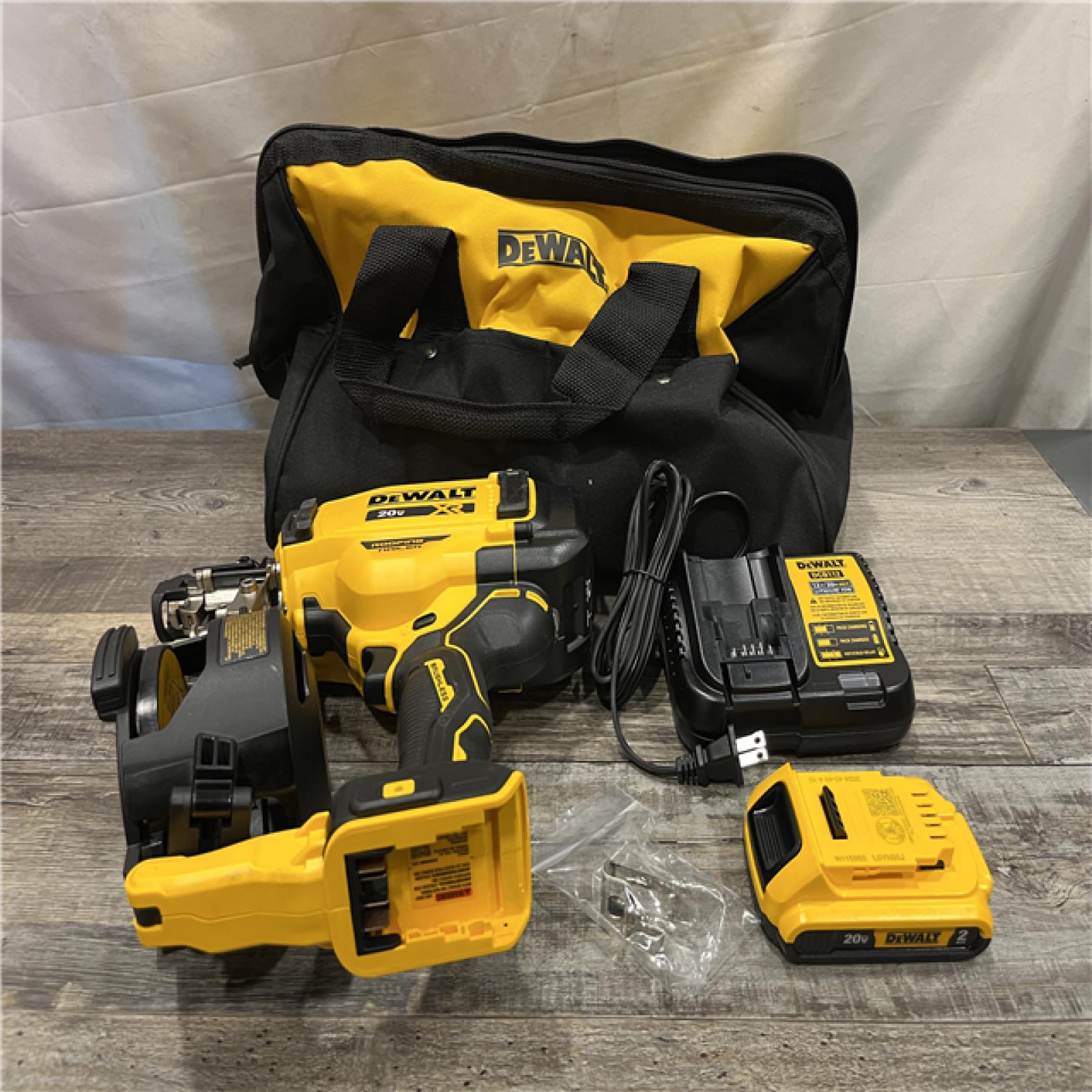 AS-IS DEWALT 20V MAX Lithium-Ion 15-Degree Electric Cordless Roofing Nailer Kit
