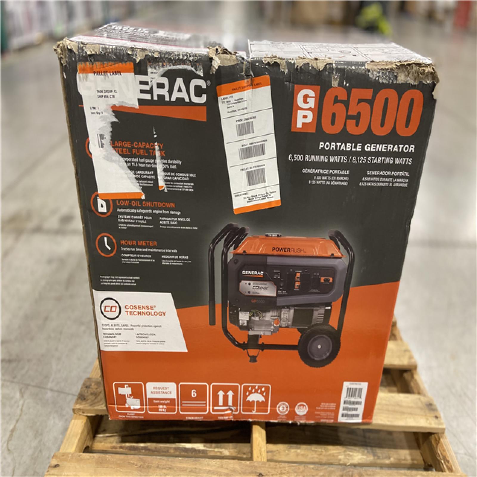 DALLAS LOCATION - Generac 8125 / 6500-Watt Gasoline Powered Portable Generator with COSense and 20 ft. Extension Cord Included