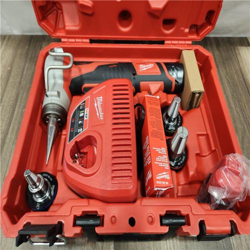 AS-IS- Milwaukee M12 12-Volt Lithium-Ion Cordless PEX Expansion Tool Kit with (2) 1.5 Ah Batteries  (3) Expansion Heads and Hard Case