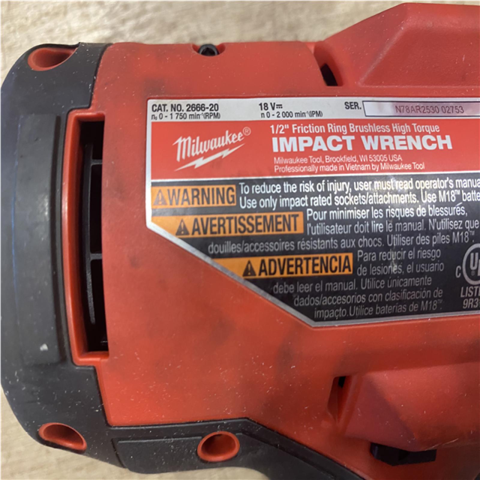 AS-IS Milwaukee 18-Volt Lithium-Ion Brushless 1/2 in. High Torque Impact Wrench with Friction Ring (Tool-Only)