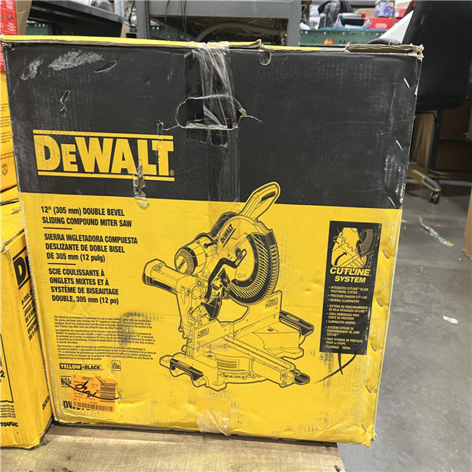 AS-IS DEWALT 15 Amp Corded 12 in. Double Bevel Sliding Compound Miter Saw with XPS Technology, Blade Wrench and Material Clamp