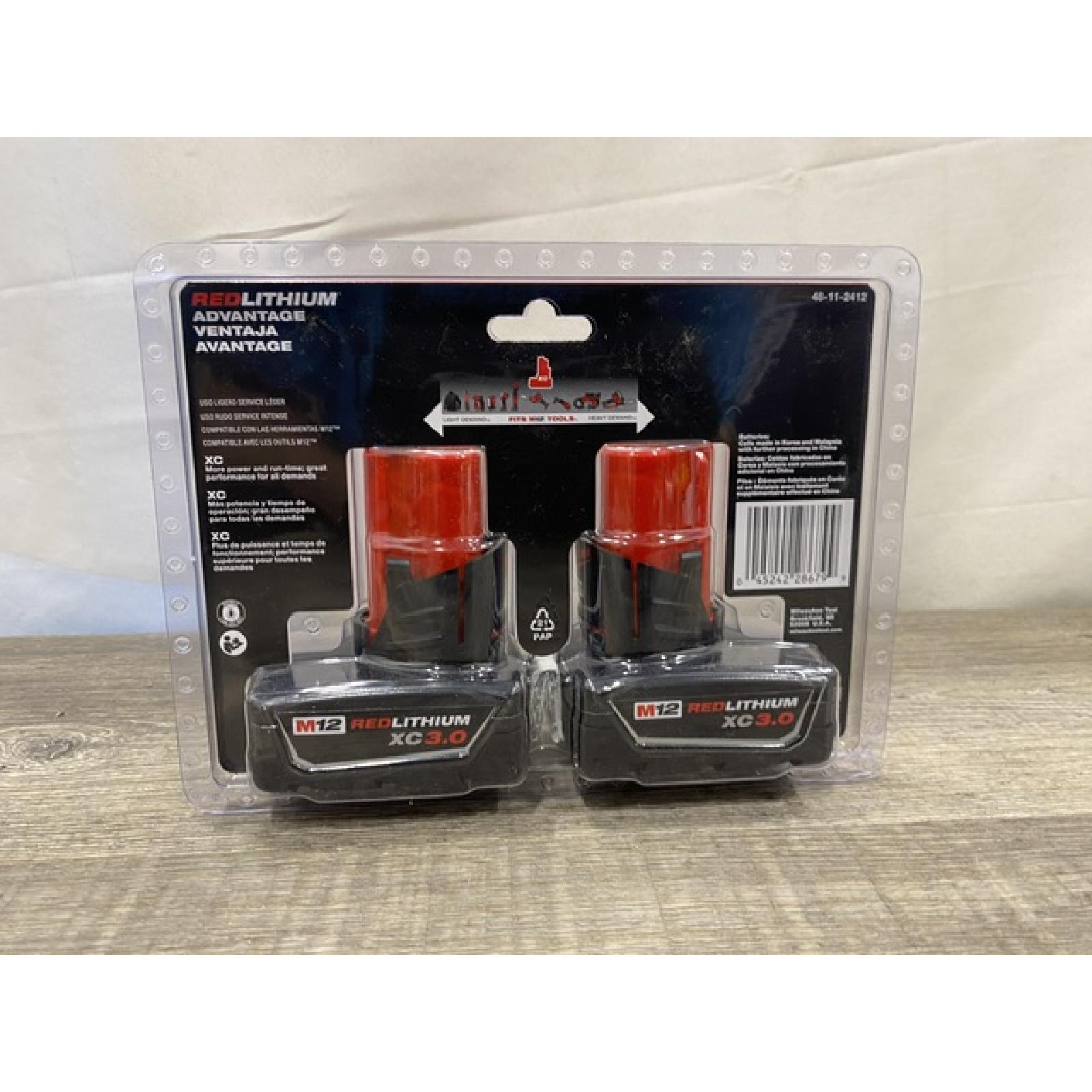 NEW - Milwaukee 12-Volt Lithium-Ion XC Extended Capacity 3.0 Ah Battery Pack (2-Pack)