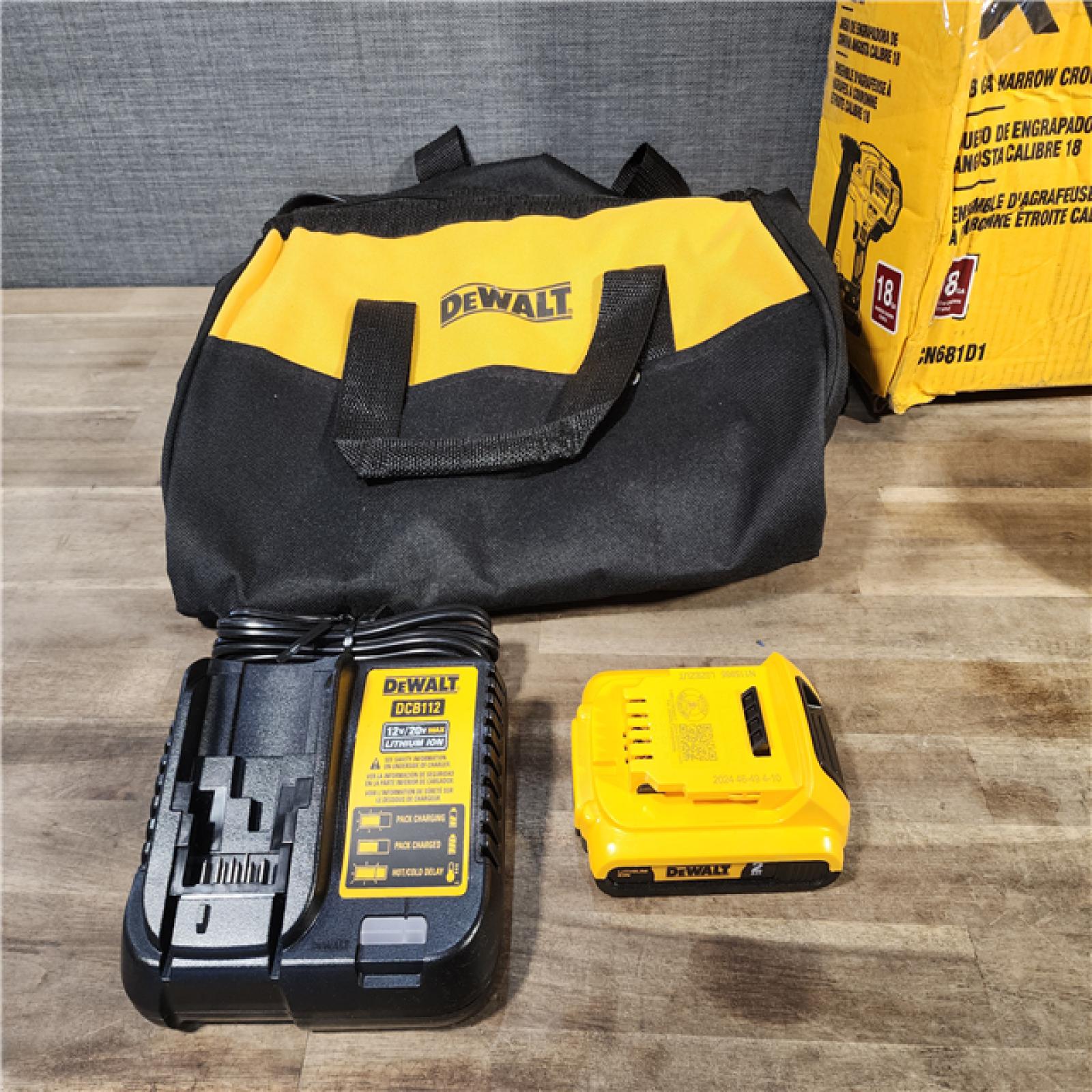 HOUSTON LOCATION - AS-IS DeWALT DCN681D1 20-Volt MAX 18ga Cordless Brushless Narrow Crown Stapler Kit