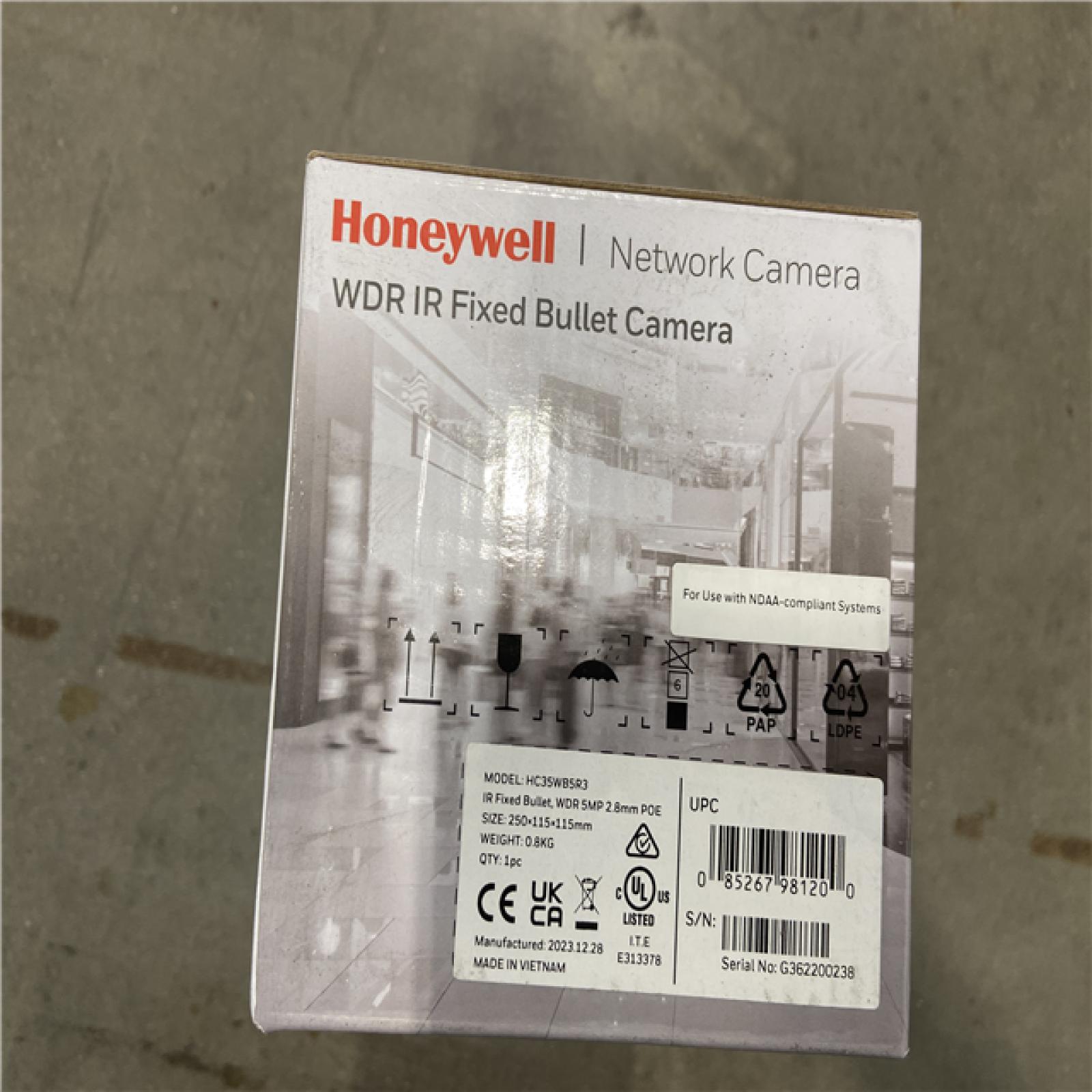 NEW! - Honeywell HC35WB5R3 35 Series 5MP IR Fixed WDR IP Bullet Camera, 2.8mm Fixed Lens, White