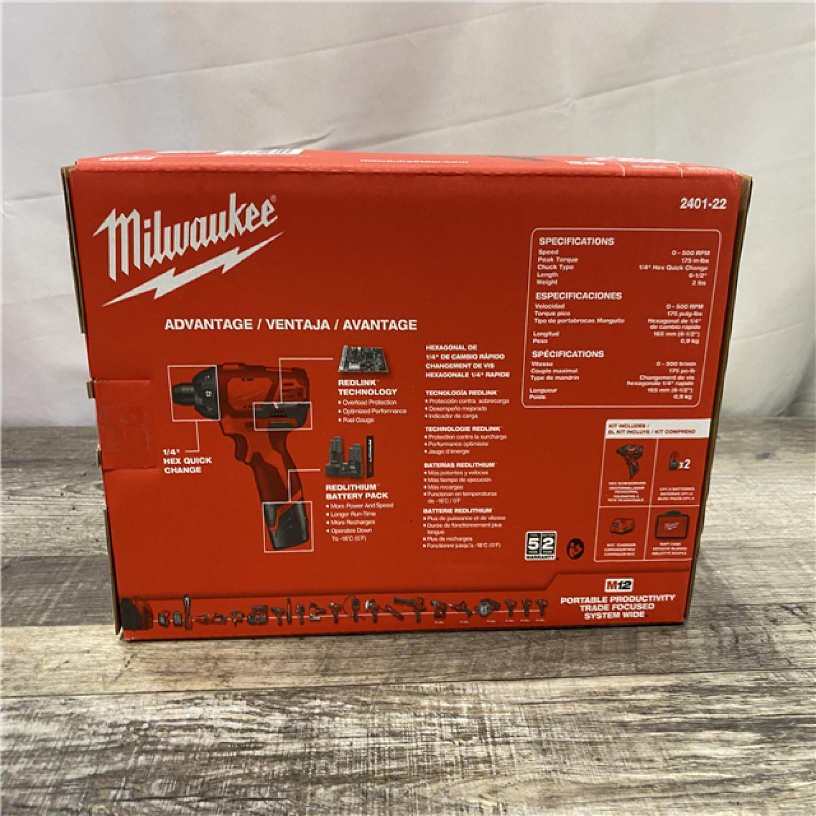 NEW - Milwaukee 12V Lithium-Ion Cordless 1/4 in. Hex Screwdriver Kit