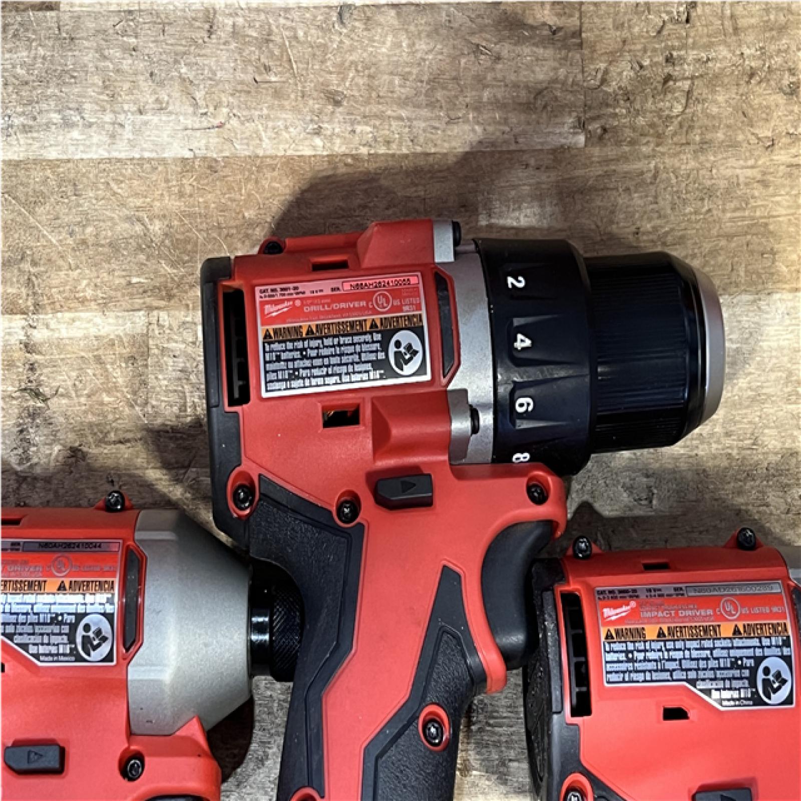 Houston Location AS-IS Milwaukee Drill Driver and Impact Drivers QTY/2 and Batteries QTY/2 with Charger