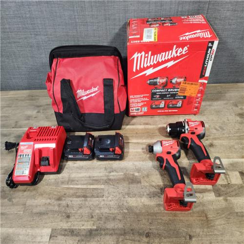 HOUSTON LOCATION - AS-IS Milwaukee M18 18V Lithium-Ion Brushless Cordless Compact Drill/Impact Combo Kit (2-Tool) W/(2) 2.0 Ah Batteries  Charger & Bag