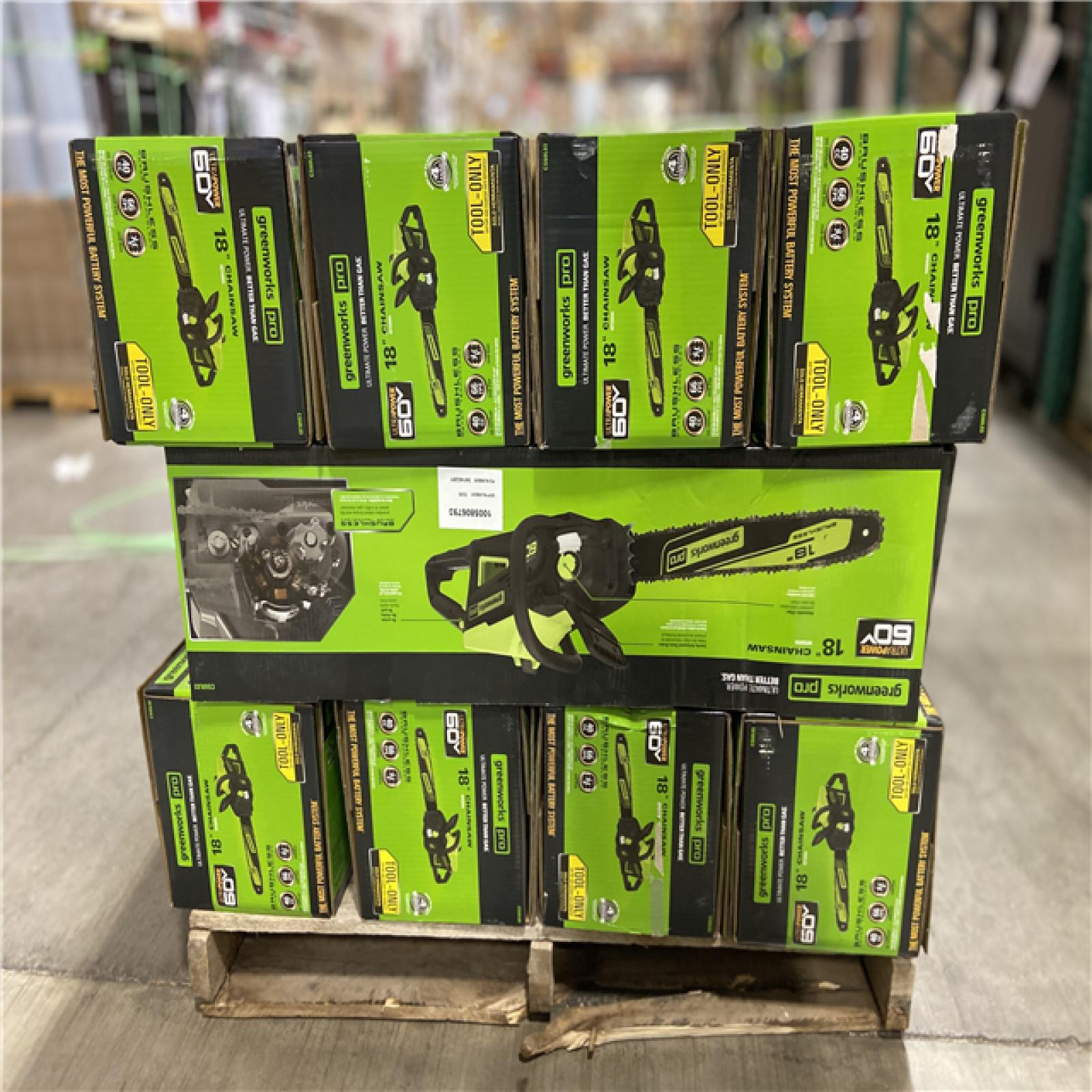 DALLAS LOCATION - Greenworks Pro Bare Tool 60-Volt Max Lithium Ion 18-Inch GEN2 Brushless Cordless Electric Chainsaw; Battery and Charger Not Included 15 (UNITS)
