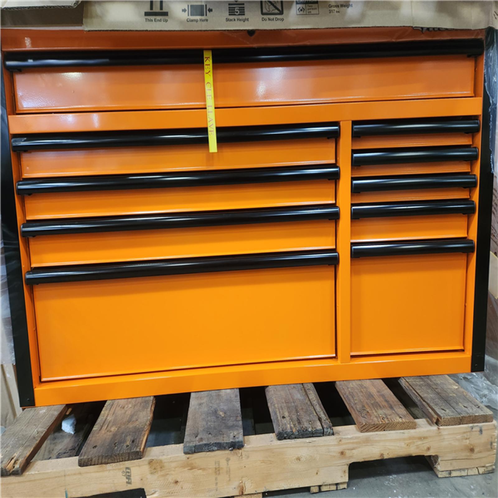 Phoenix Location NEW Husky 52 in. W x 24.5 in. D Standard Duty 10-Drawer Mobile Workbench Tool Chest with Solid Wood Work Top in Gloss Orange