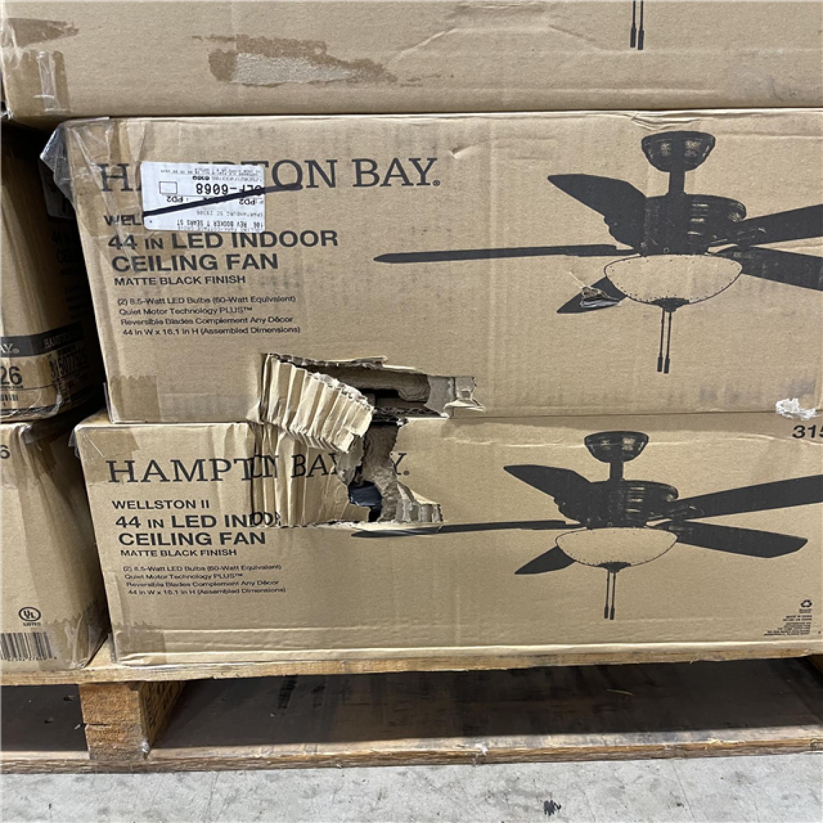 DALLAS LOCATION- Hampton Bay 37849 Wellston II 44 in. LED Matte Black Ceiling Fan with Light Kit (48 UNITS)